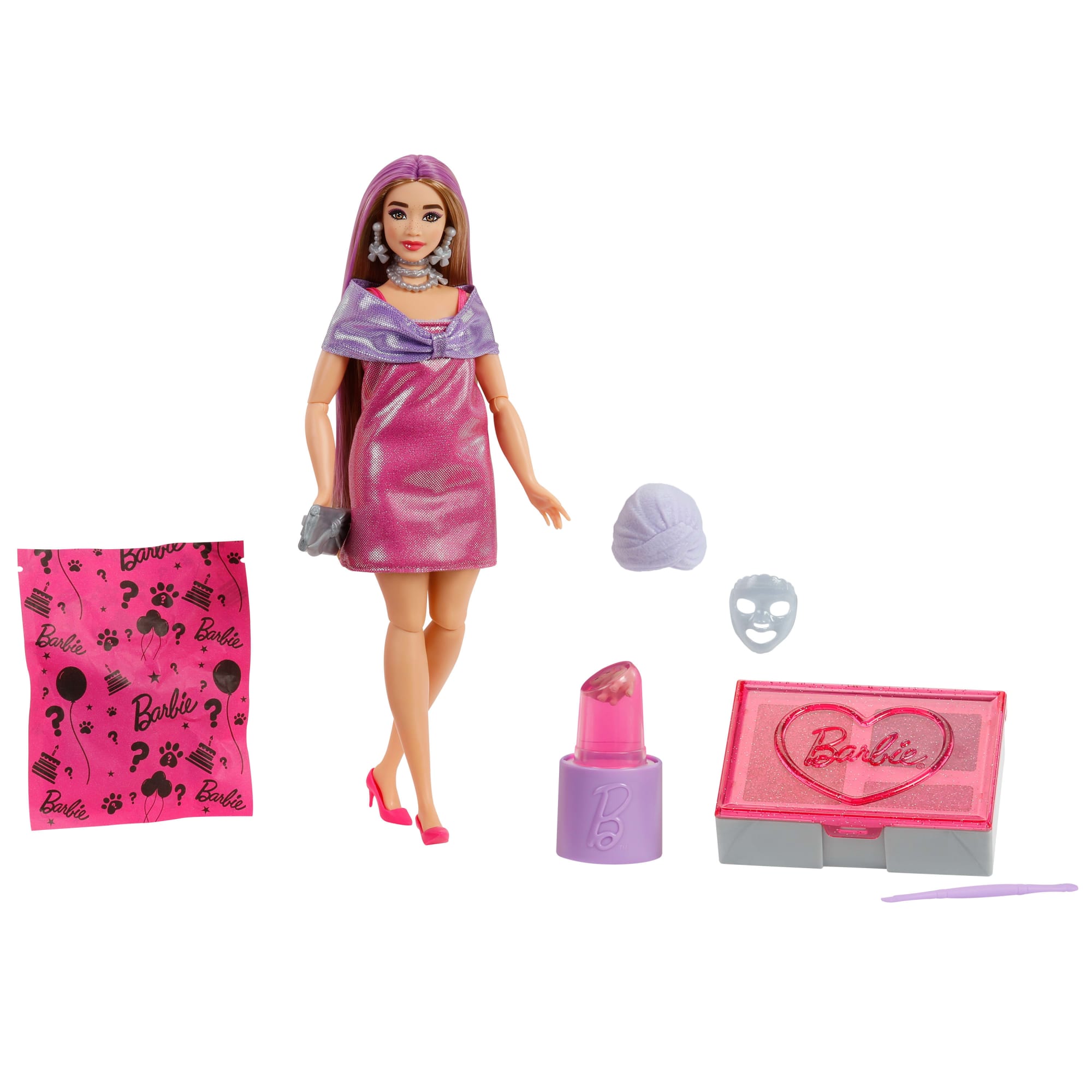 fisher price Barbie Party Unboxed Glam Party Series Pink Sparkle Doll & Accessories With 10 Surprises